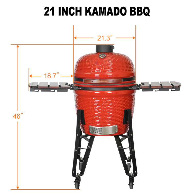 Kalamera 18'' Red Ceramic Kamado Charcoal Grill with Folding Shelves