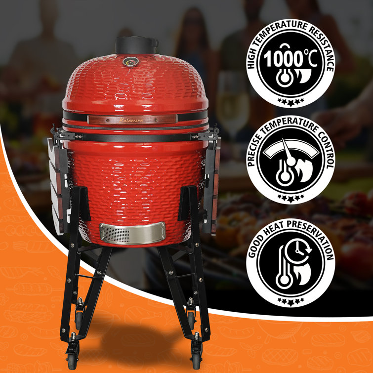 Kalamera 18'' Red Ceramic Kamado Charcoal Grill with Folding Shelves