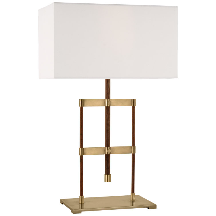 Adjustable Antique Brass and Walnut Table Lamp with Linen Shade