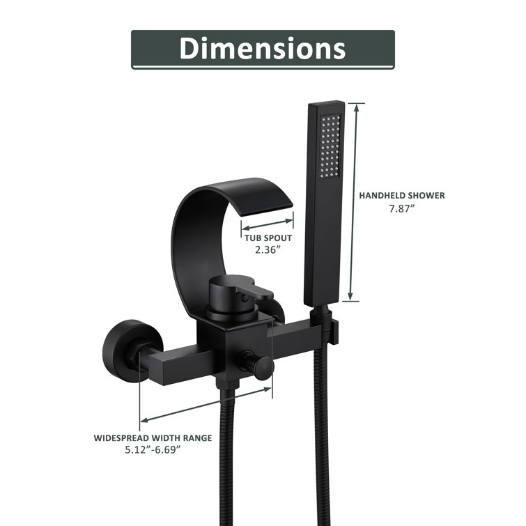 Black Brass Wall-Mount Tub Kit with Handheld Shower