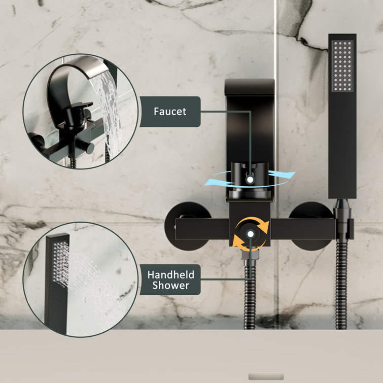 Black Brass Wall-Mount Tub Kit with Handheld Shower