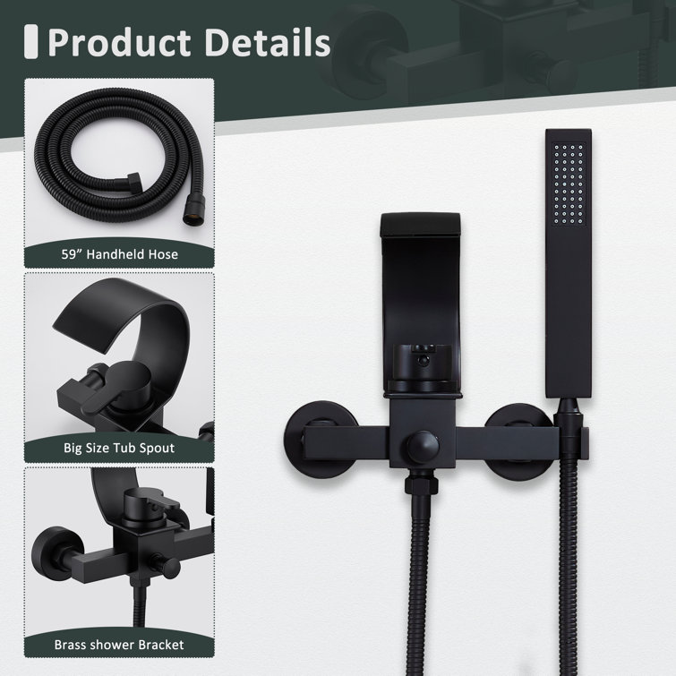 Black Brass Wall-Mount Tub Kit with Handheld Shower