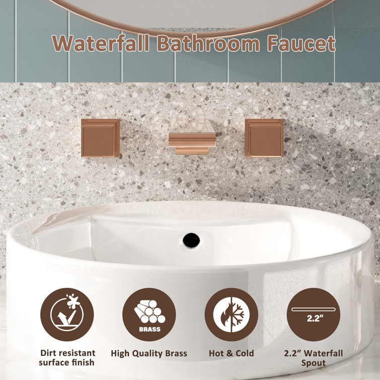 Champagne Bronze Wall-Mounted Double Handle Bathroom Faucet