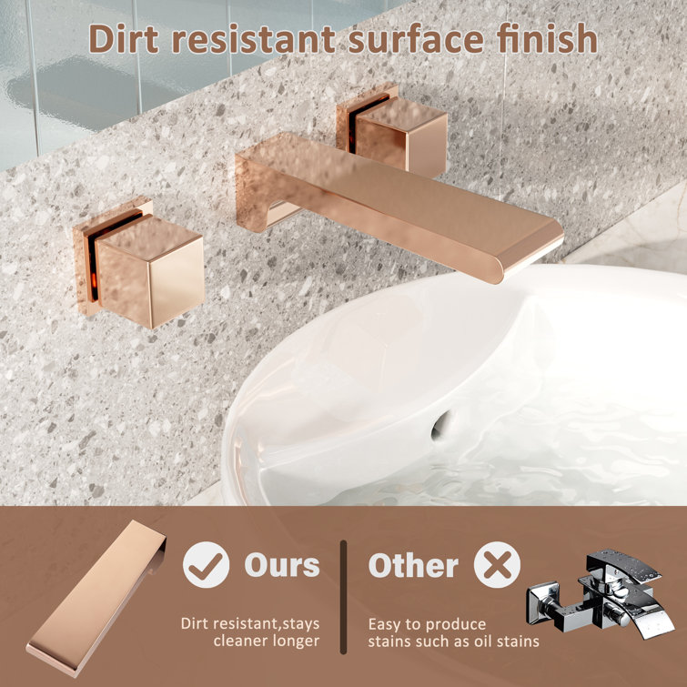 Champagne Bronze Wall-Mounted Double Handle Bathroom Faucet