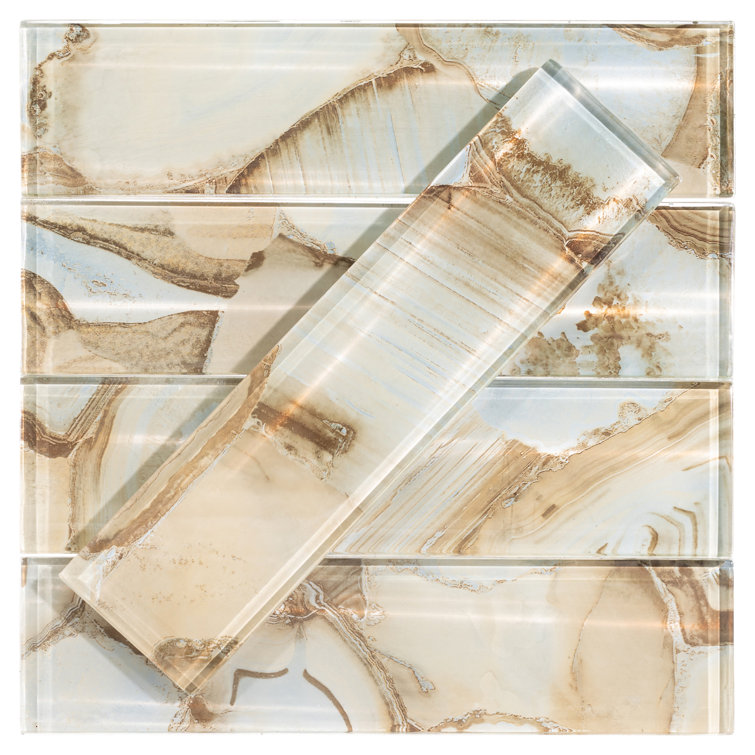 Myst 3" x 12" Polished Beige Glass Subway Tile