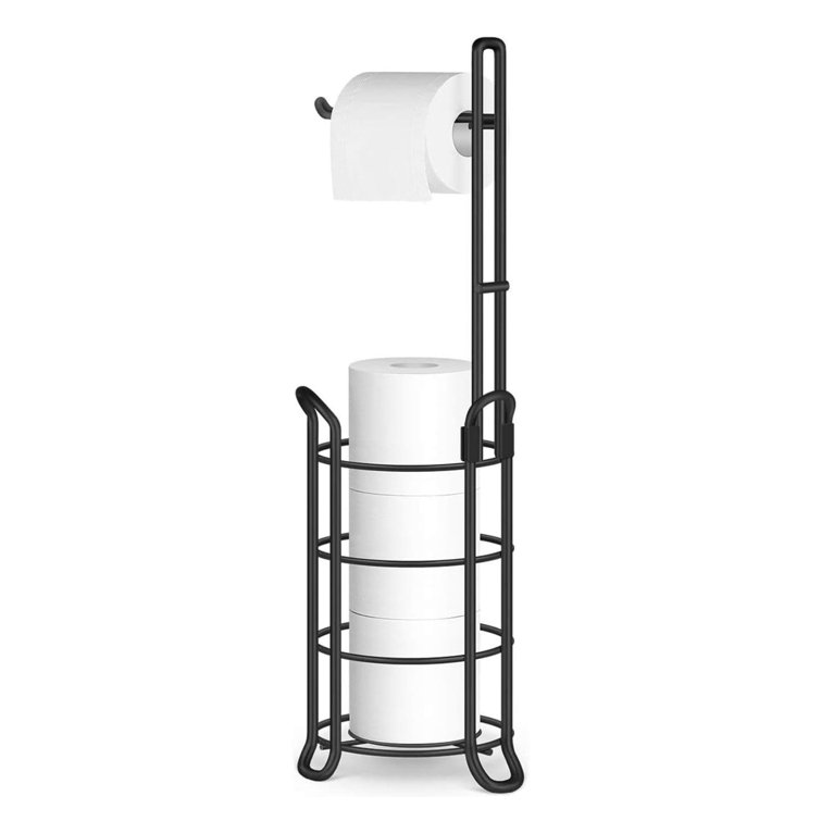 Matte Black Steel Freestanding Toilet Paper Holder with 4 Roll Capacity