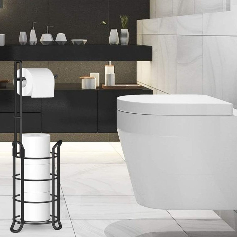 Matte Black Steel Freestanding Toilet Paper Holder with 4 Roll Capacity