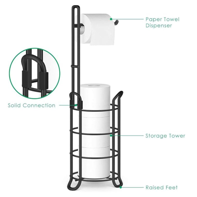 Matte Black Steel Freestanding Toilet Paper Holder with 4 Roll Capacity