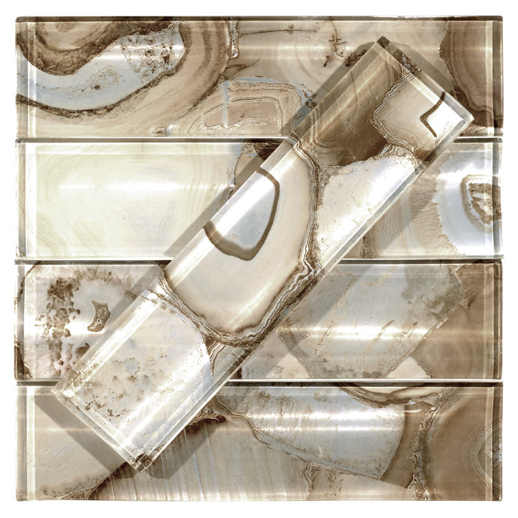 Myst 3" x 12" Polished Beige Glass Subway Tile