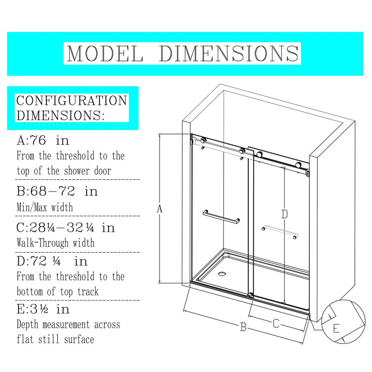 68-72 Inch Frameless Chrome Double Sliding Shower Door