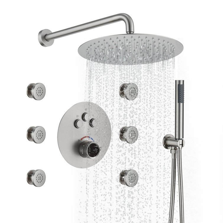 Brushed Nickel Dual Shower System with Rainfall and Body Jets