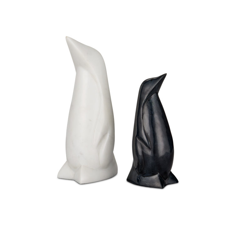 Black and White Porcelain Penguin Sculpture Set