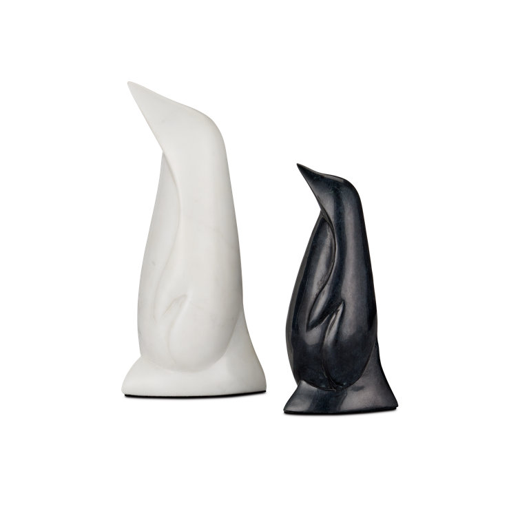 Black and White Porcelain Penguin Sculpture Set