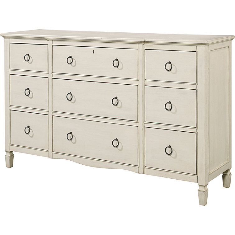 Levin Farmhouse 9-Drawer Cotton White Dresser with Antique Bronze Hardware