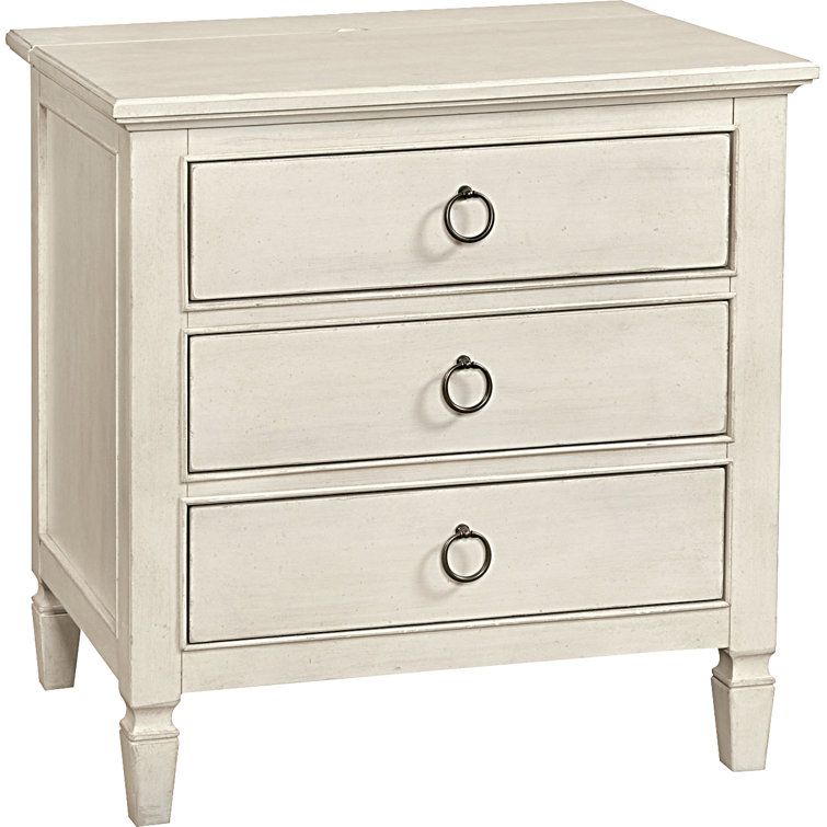 Cream Coastal 3-Drawer Maple Veneer Nightstand