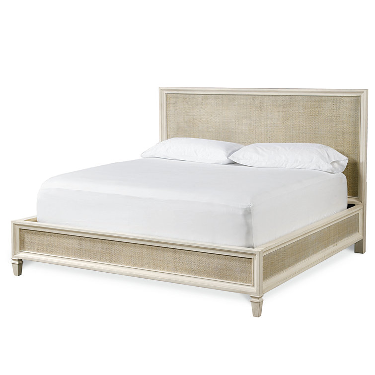 King Off-White Woven Rattan Upholstered Bed with Headboard