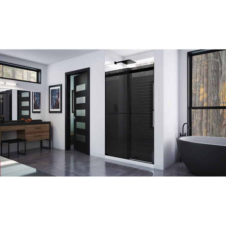 Essence Frameless Smoke Gray Glass Sliding Shower Door with Brushed Nickel Hardware