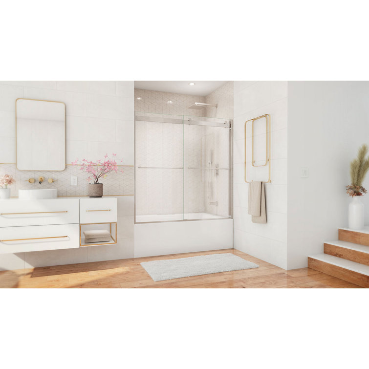 Essence 56-60" Frameless Brushed Nickel Tub Door with ClearMax™