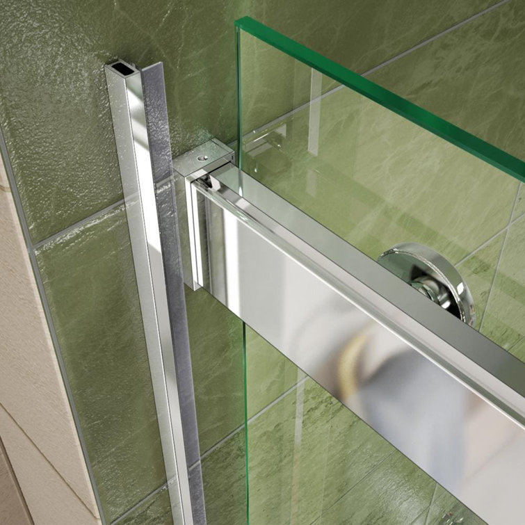 Essence Frameless Brushed Nickel Sliding Shower Door with Clear Glass