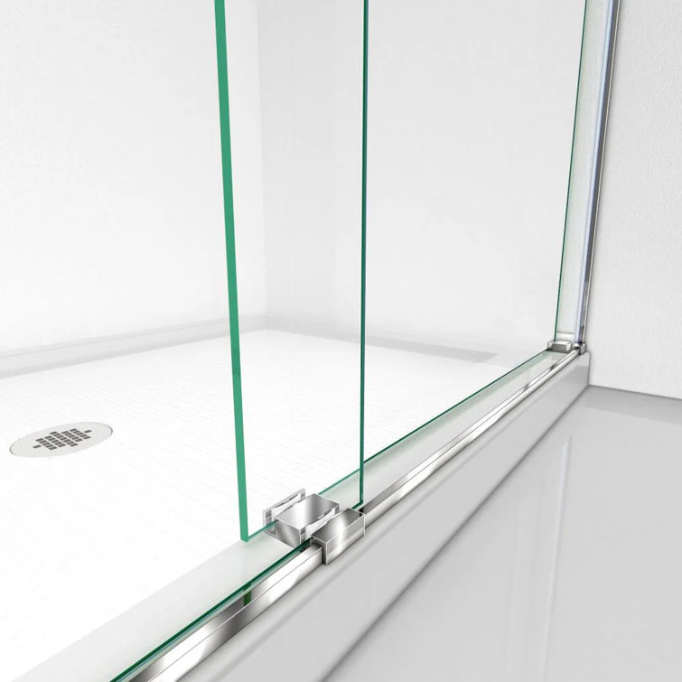 Essence Frameless Clear Glass Sliding Shower Door with Brushed Nickel Hardware