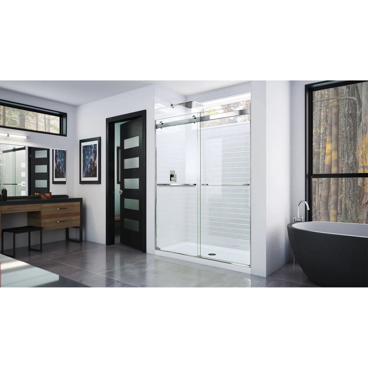 Essence Frameless Clear Glass Sliding Shower Door with Brushed Nickel Hardware