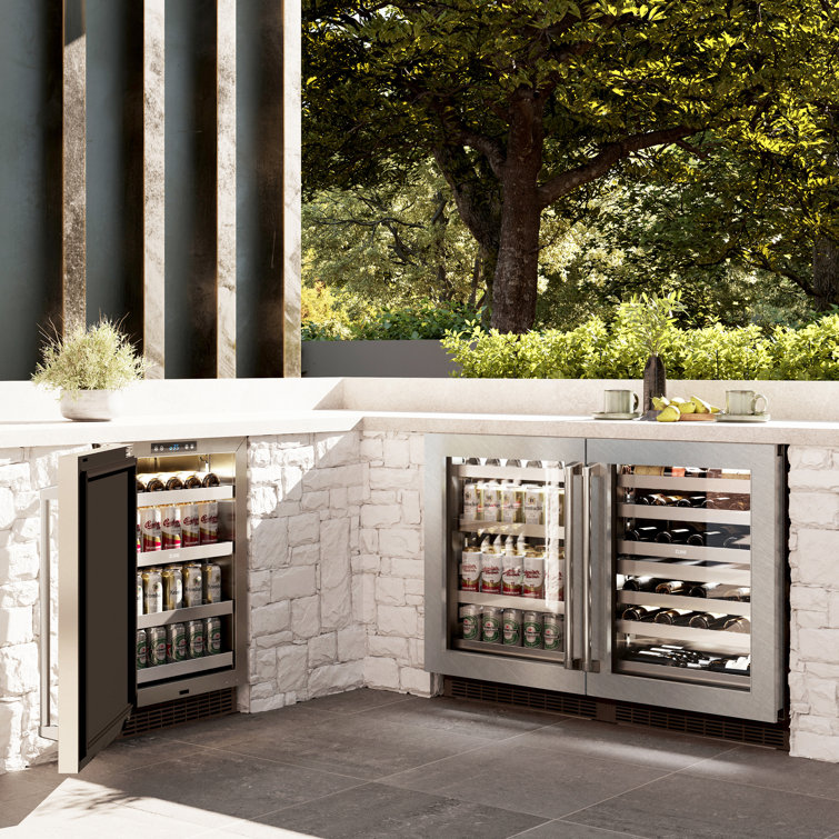 24" Stainless Steel Undercounter Beverage Fridge with Glass Door