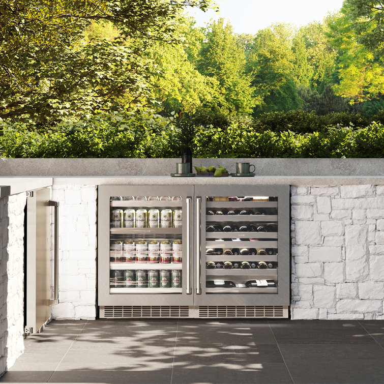 24" Stainless Steel Undercounter Beverage Fridge with Glass Door