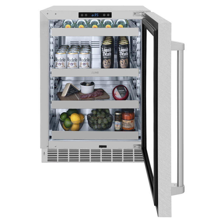 24" Stainless Steel Undercounter Beverage Fridge with Glass Door
