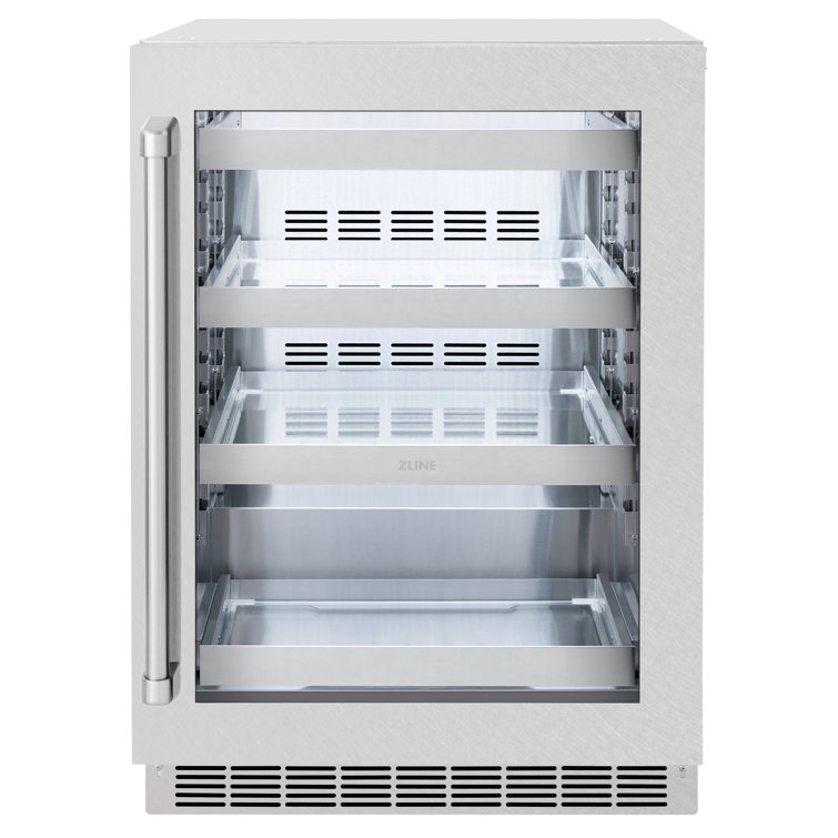 24" Stainless Steel Undercounter Beverage Fridge with Glass Door