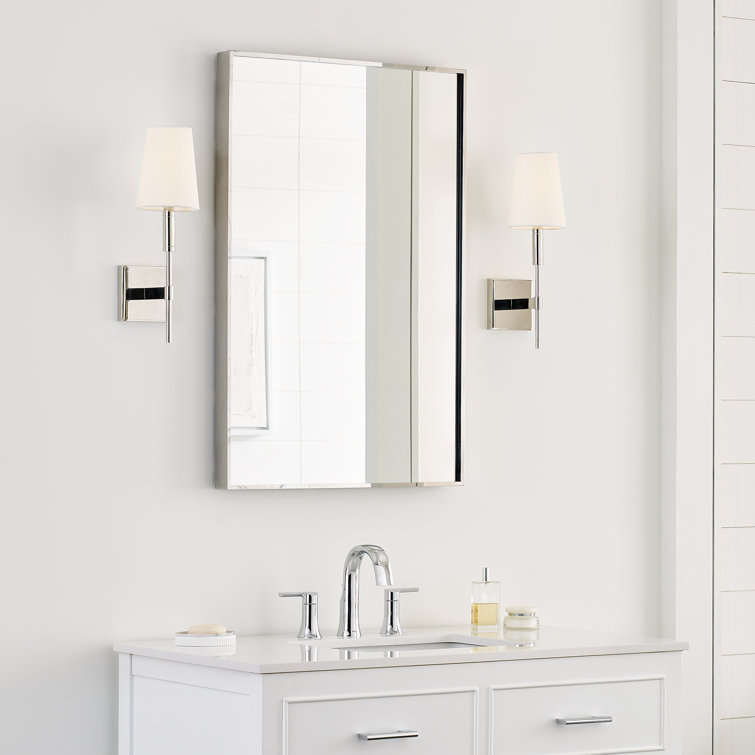 Polished Nickel 1-Light Wall Sconce with White Linen Shade