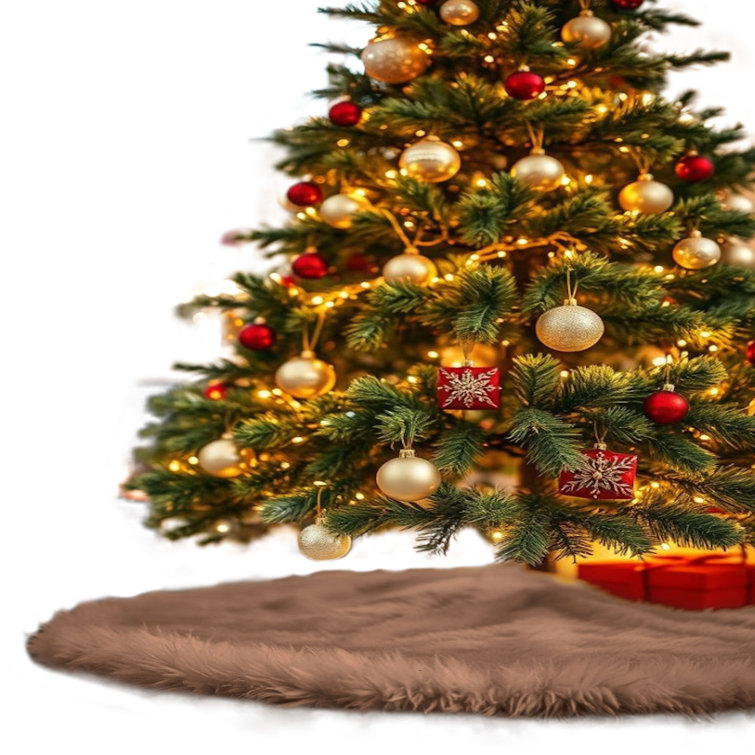 Luxurious Light Brown Faux Fur Christmas Tree Skirt, 60" Diameter