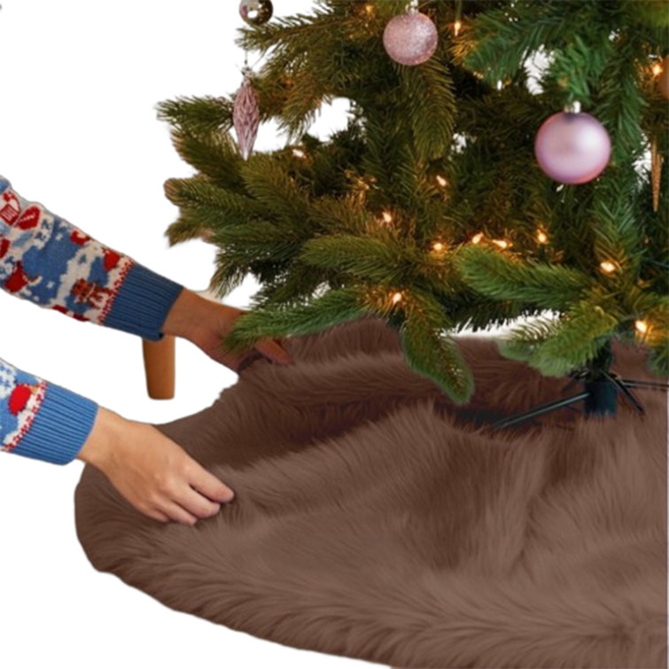 Luxurious Light Brown Faux Fur Christmas Tree Skirt, 60" Diameter