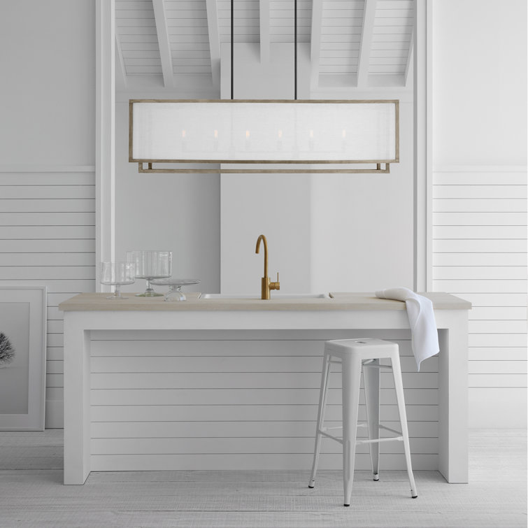 Weathered Oak Wood and White Linen 6-Light Linear Pendant