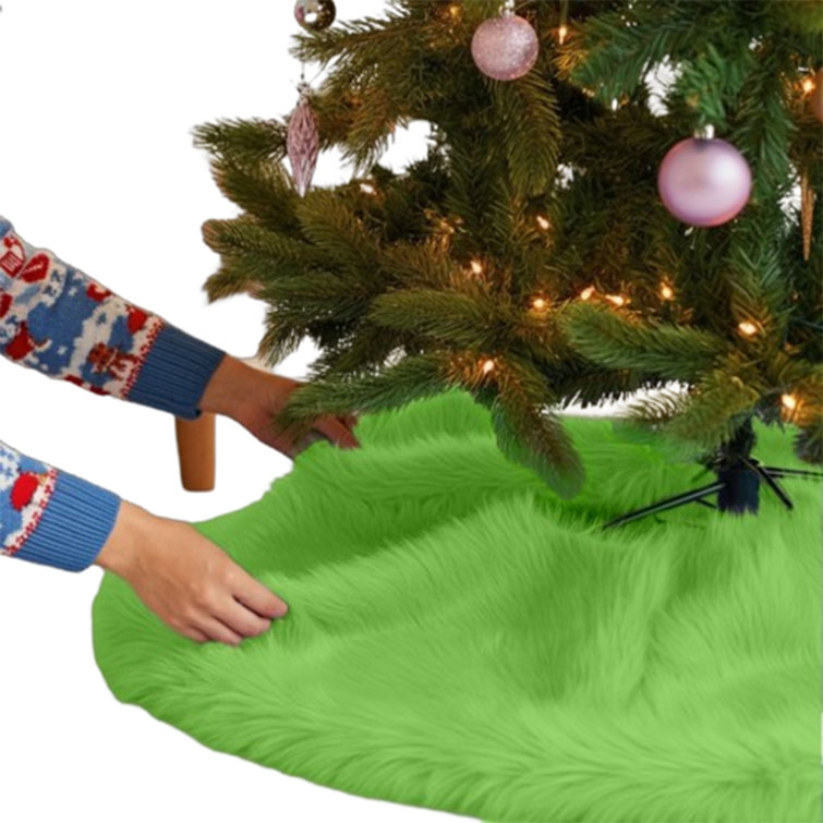 Lime Green Faux Fur Christmas Tree Skirt, 48-inch