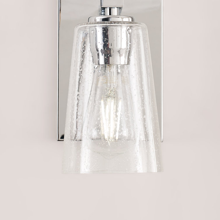 Chrome Clear Seeded Glass Round Wall Sconce, 1-Light