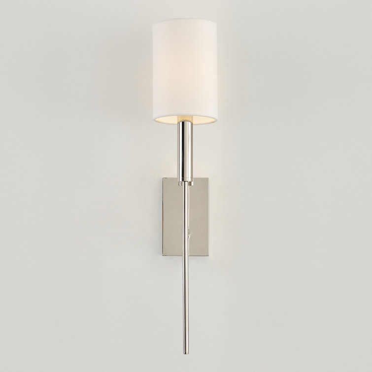 Polished Nickel Iron Wall Sconce with White Linen Shade
