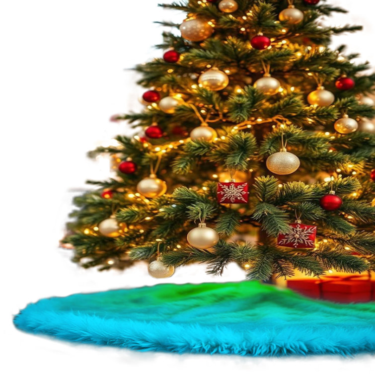 Turquoise Faux Fur Plush Christmas Tree Skirt, 30 Inches