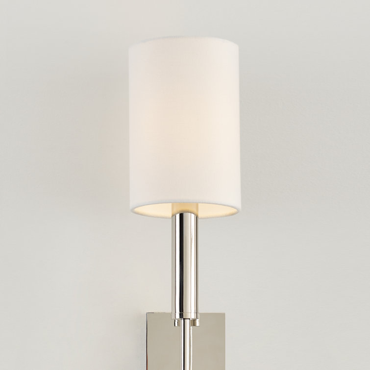 Polished Nickel Iron Wall Sconce with White Linen Shade