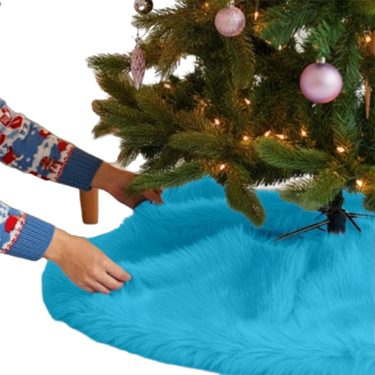 Turquoise Faux Fur Plush Christmas Tree Skirt, 30 Inches