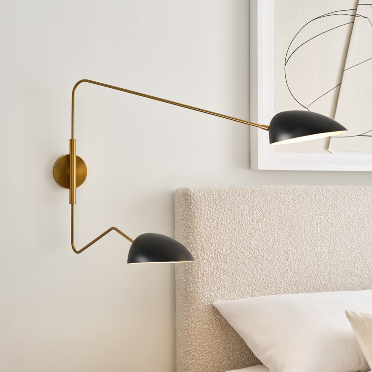Midnight Black and Brass 2-Light Swing Arm Sconce