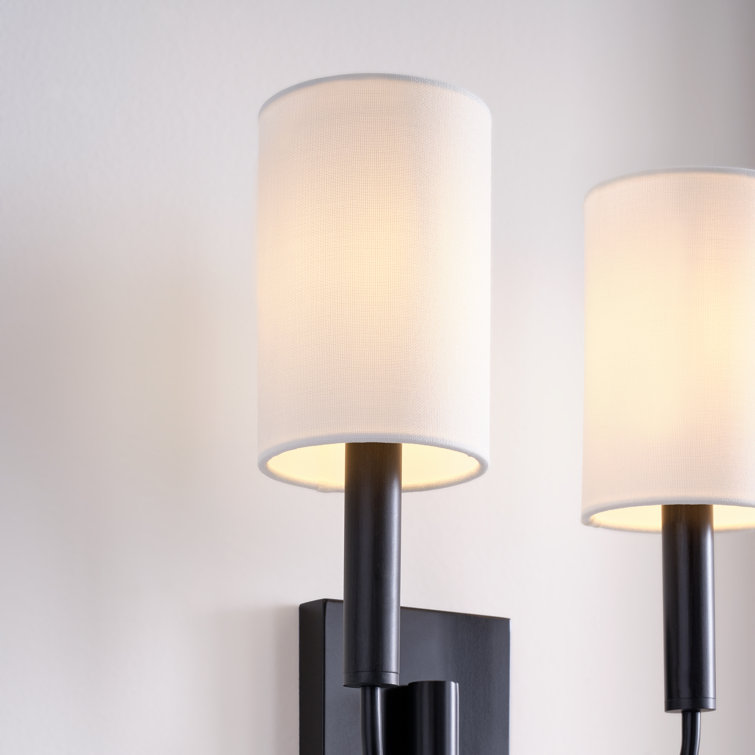 Brianna Aged Iron 2-Light Wall Sconce with White Linen Shade