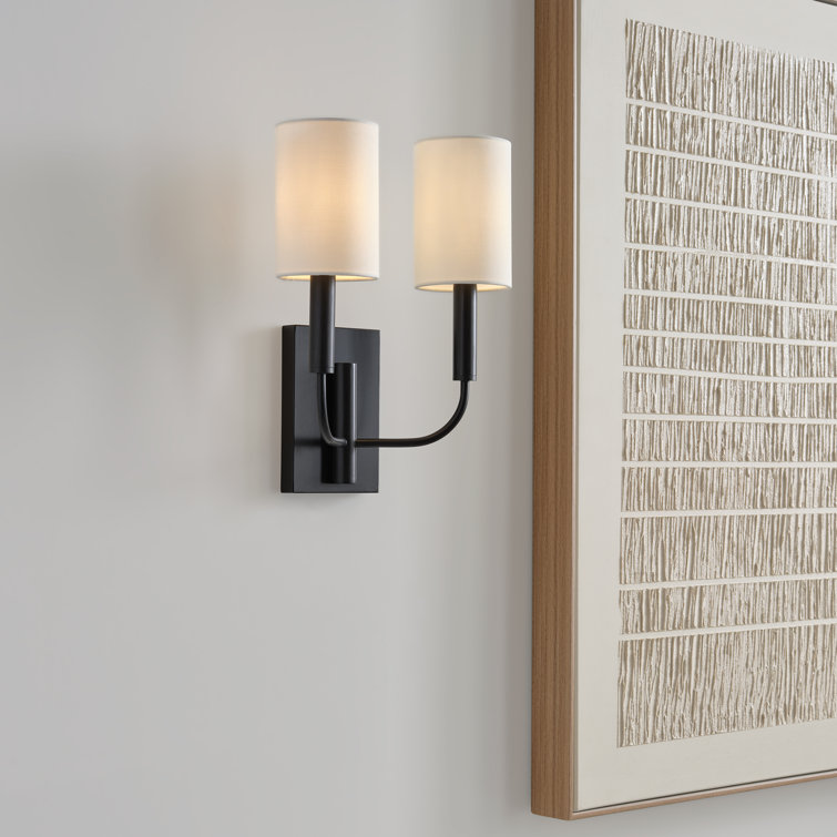 Brianna Polished Nickel 2-Light Dimmable Wall Sconce with White Linen Shade