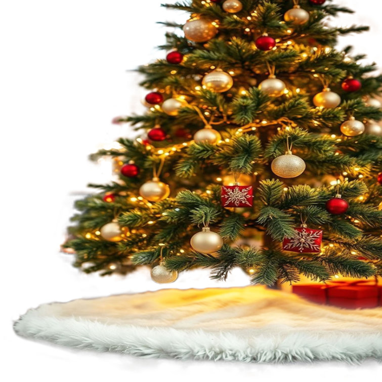 Luxurious White Faux Fur Christmas Tree Skirt, 60-inch Diameter