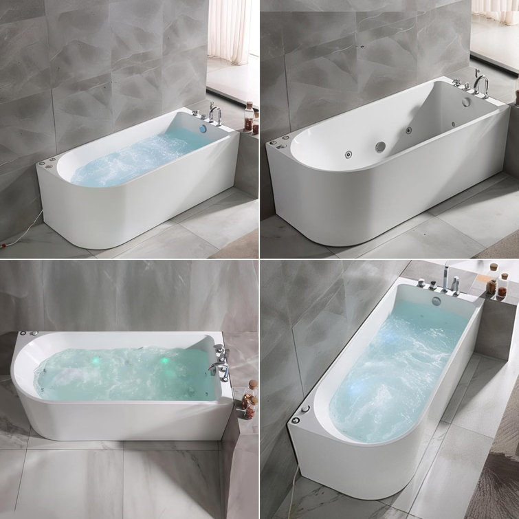 67" White Acrylic Freestanding Whirlpool Bathtub with Jets