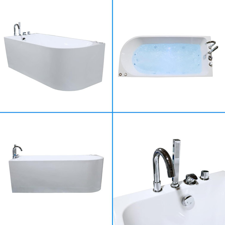 67" White Acrylic Freestanding Whirlpool Bathtub with Jets