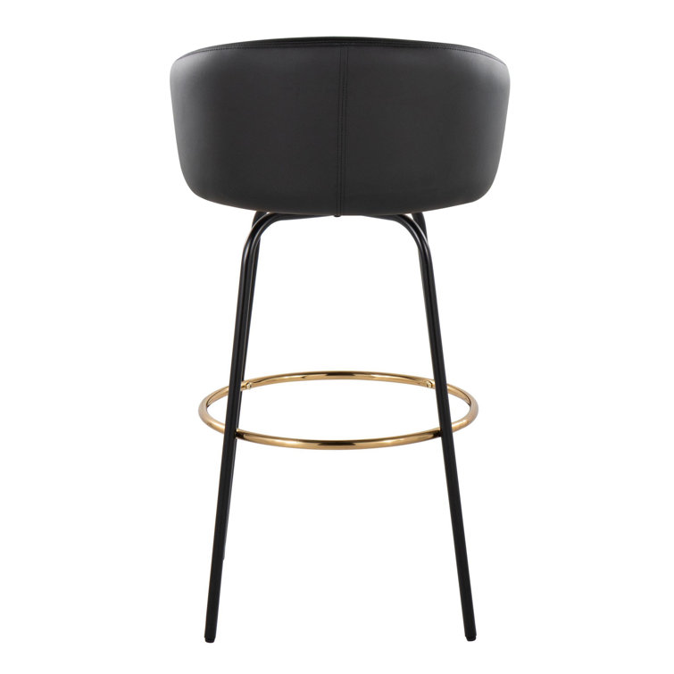 Black Faux Leather and Gold Metal Swivel Bar Stools, Set of 2