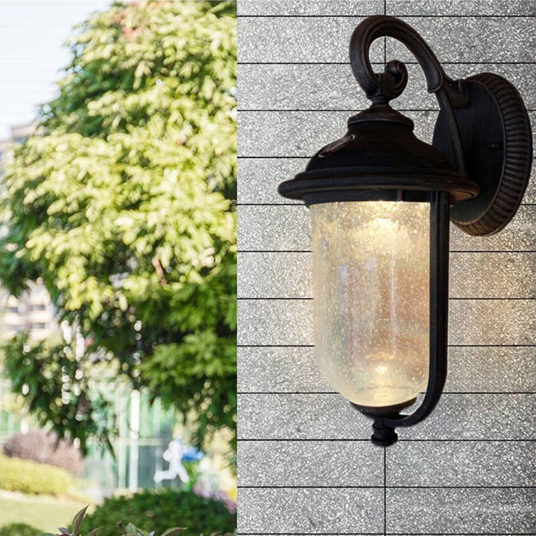 Rustic Bronze 14" LED Outdoor Wall Light with Clear Seeded Glass