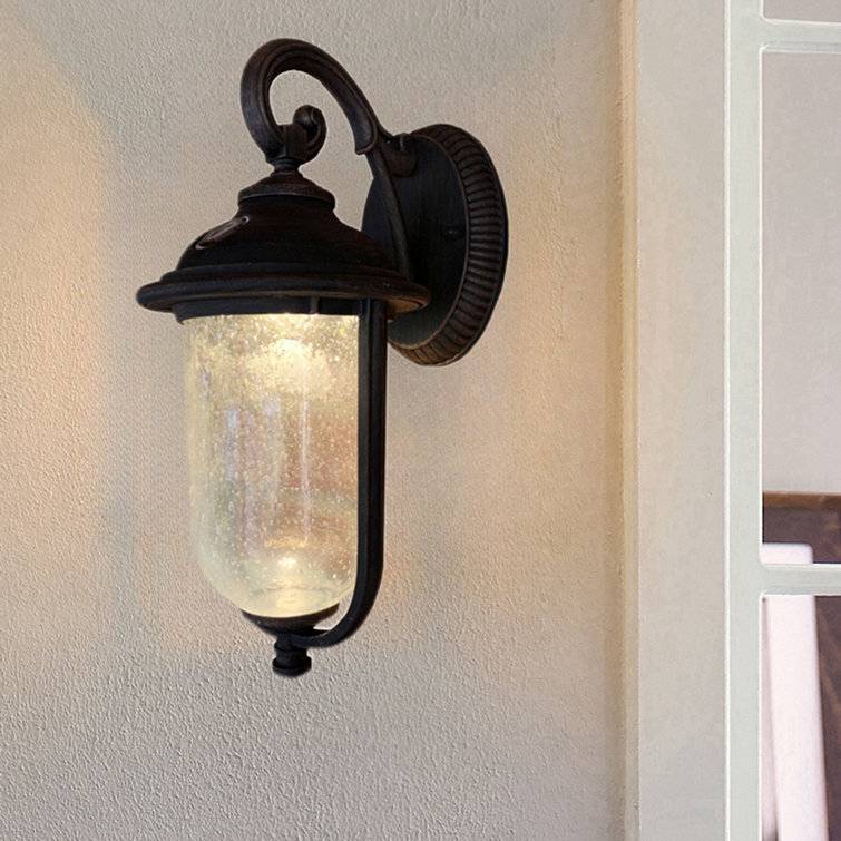 Rustic Bronze 14" LED Outdoor Wall Light with Clear Seeded Glass