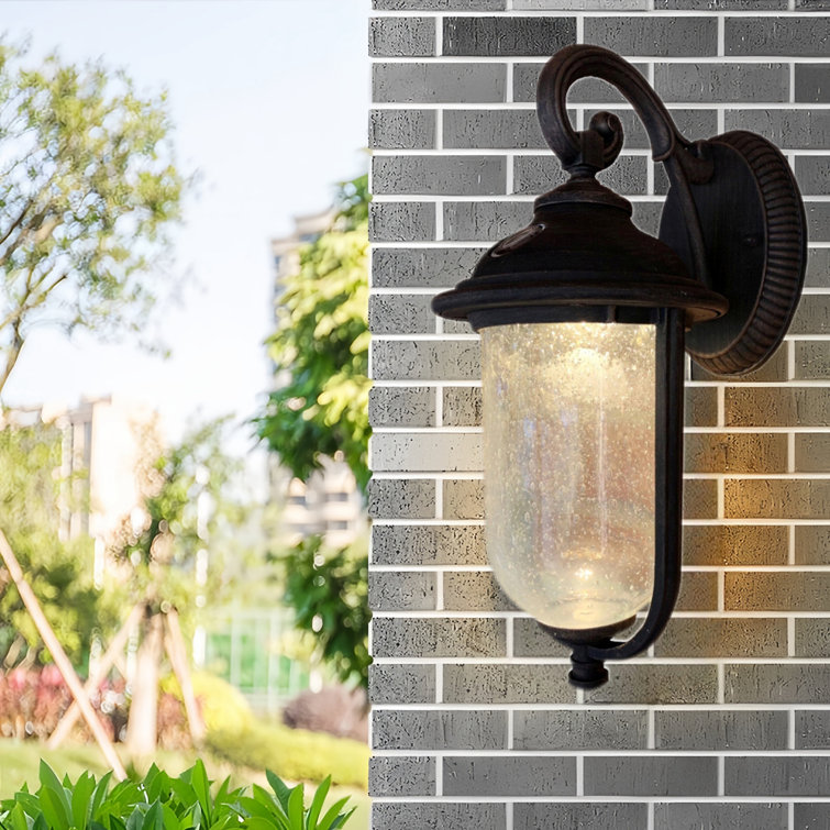 Rustic Bronze 14" LED Outdoor Wall Light with Clear Seeded Glass