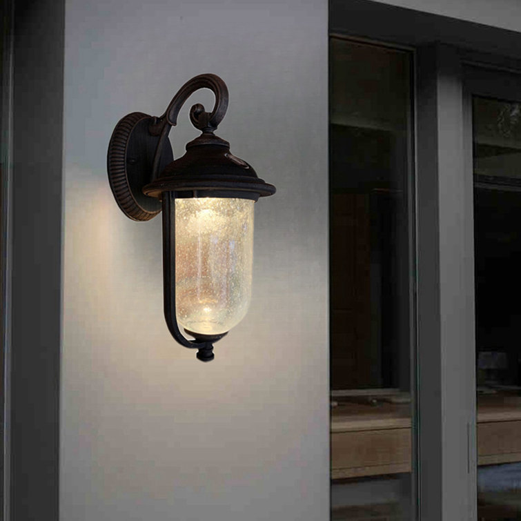 Rustic Bronze 14" LED Outdoor Wall Light with Clear Seeded Glass